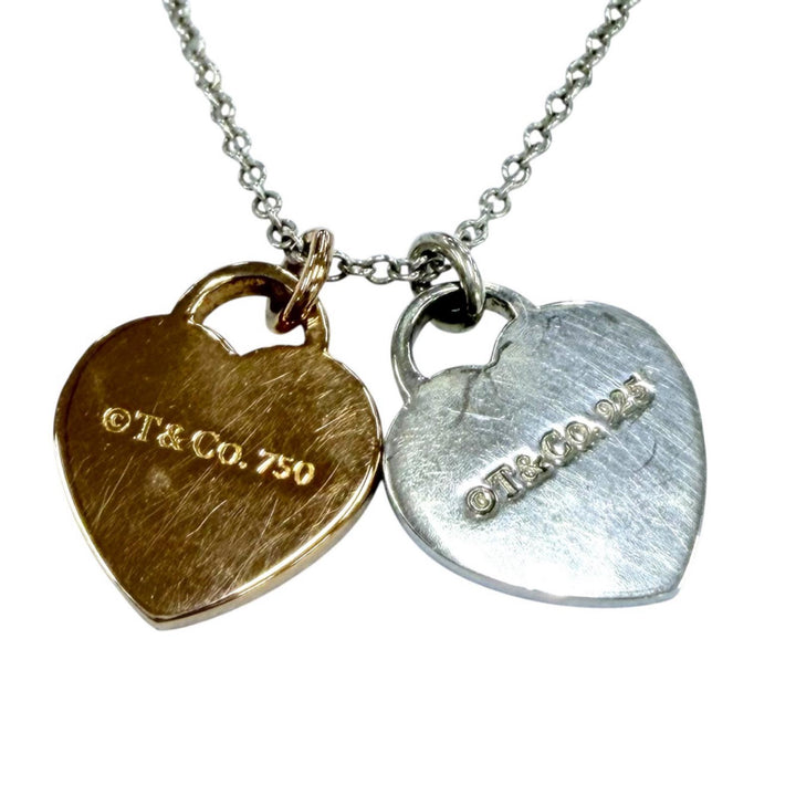 Great TIFFANY&Co. Necklace Double heart tag Pendant Silver AG925 Women