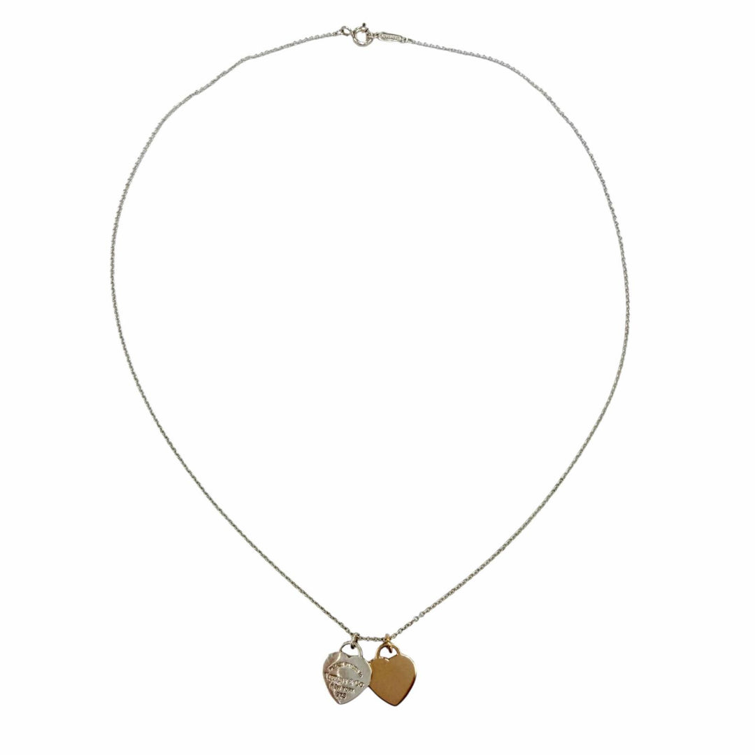 Great TIFFANY&Co. Necklace Double heart tag Pendant Silver AG925 Women
