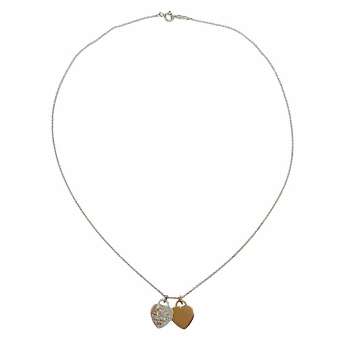 Great TIFFANY&Co. Necklace Double heart tag Pendant Silver AG925 Women