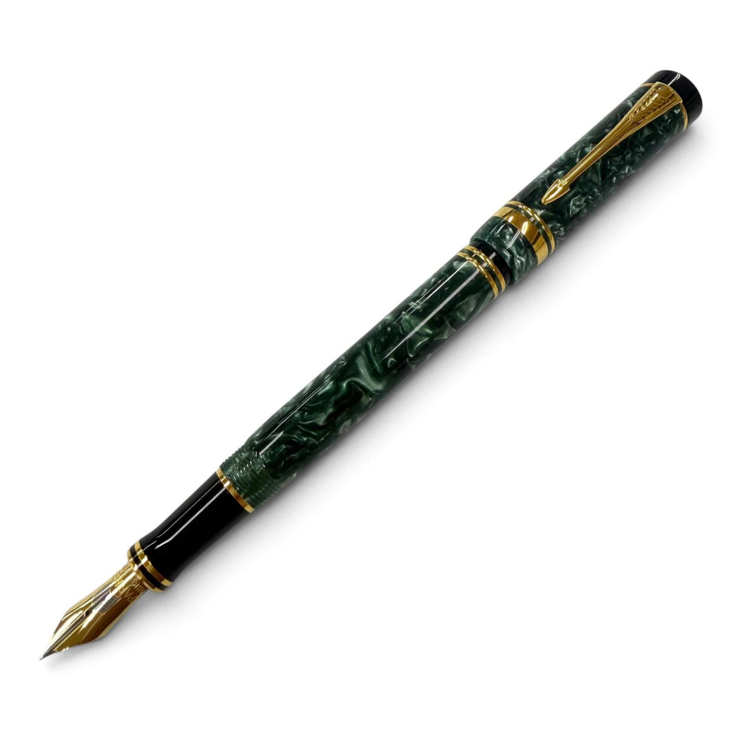 Excellent PARKER fountain pen Duofold International Marble Green 18K mens
