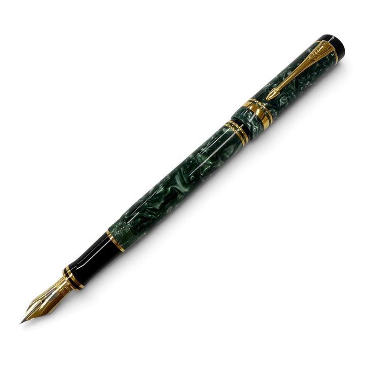 Excellent PARKER fountain pen Duofold International Marble Green 18K mens