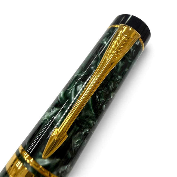 Excellent PARKER fountain pen Duofold International Marble Green 18K mens