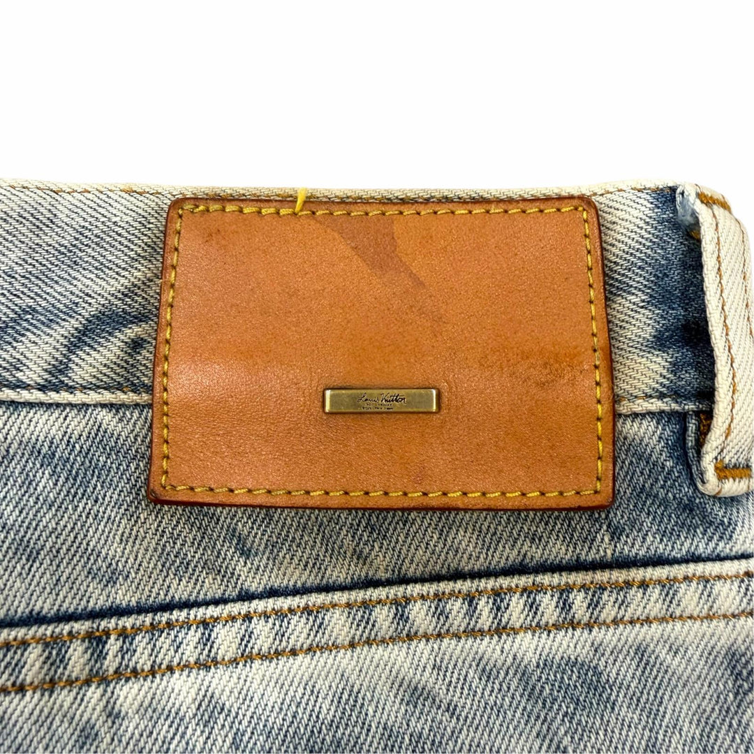 Discounted Very Good LOUIS VUITTON Denim pants Leather logo patch blue cotton mens 32