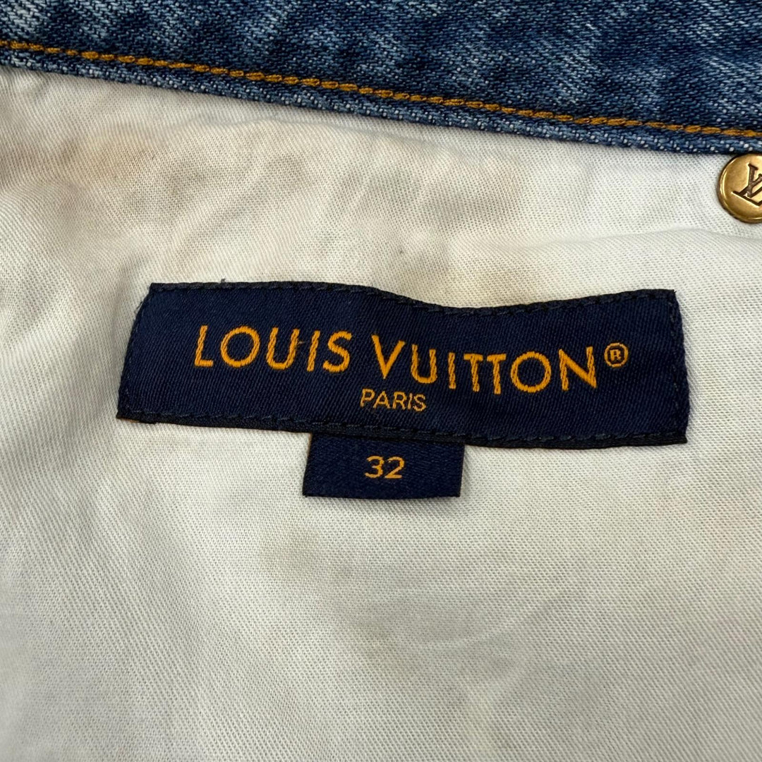 Discounted Very Good LOUIS VUITTON Denim pants Leather logo patch blue cotton mens 32