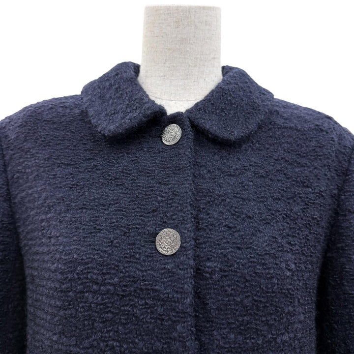 Great CHANEL coat COCO Mark Button Tweed Navy wool Women 38 97A P09254