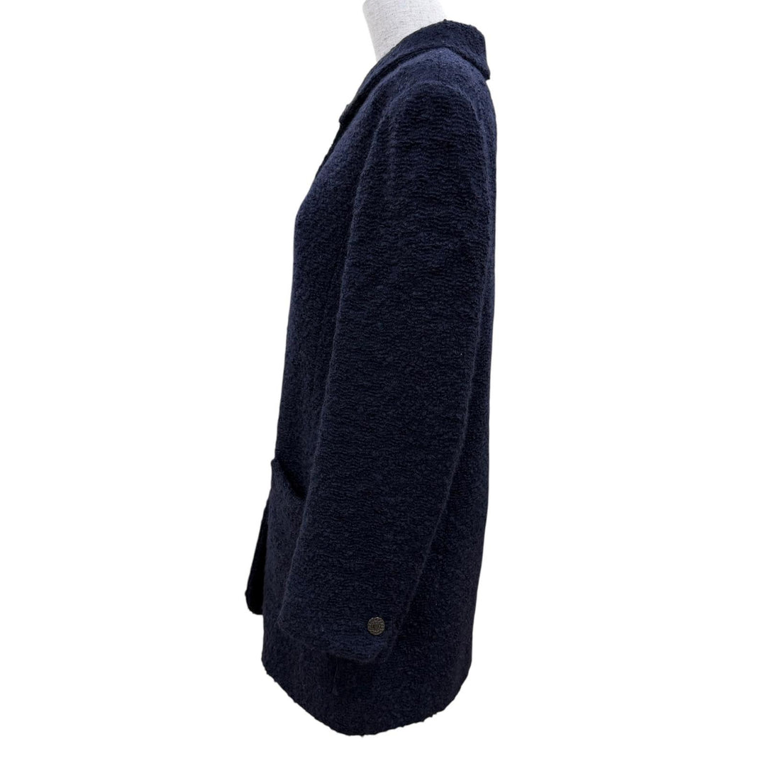 Great CHANEL coat COCO Mark Button Tweed Navy wool Women 38 97A P09254