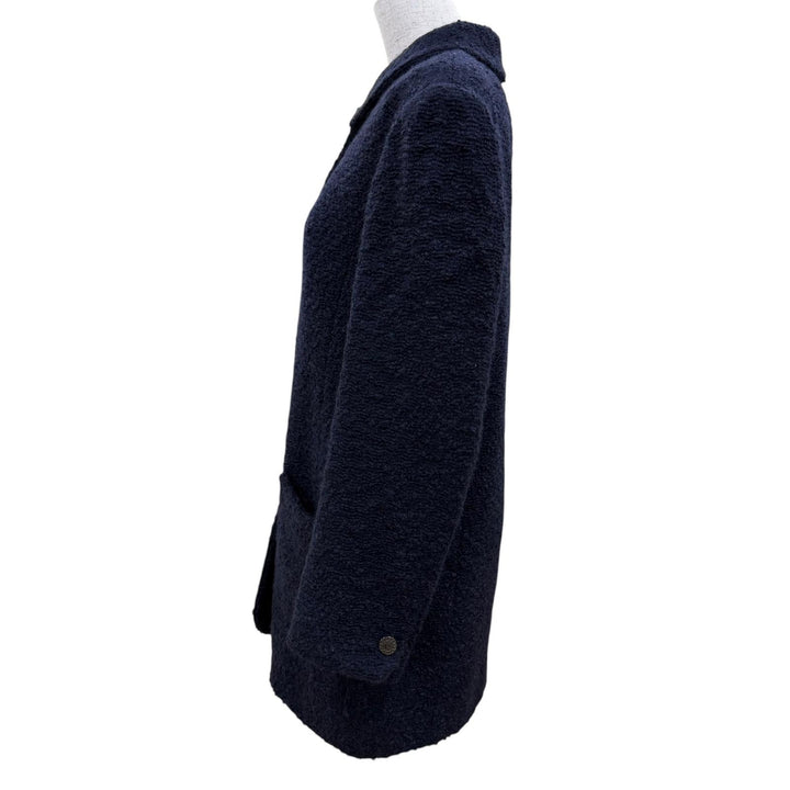 Great CHANEL coat COCO Mark Button Tweed Navy wool Women 38 97A P09254