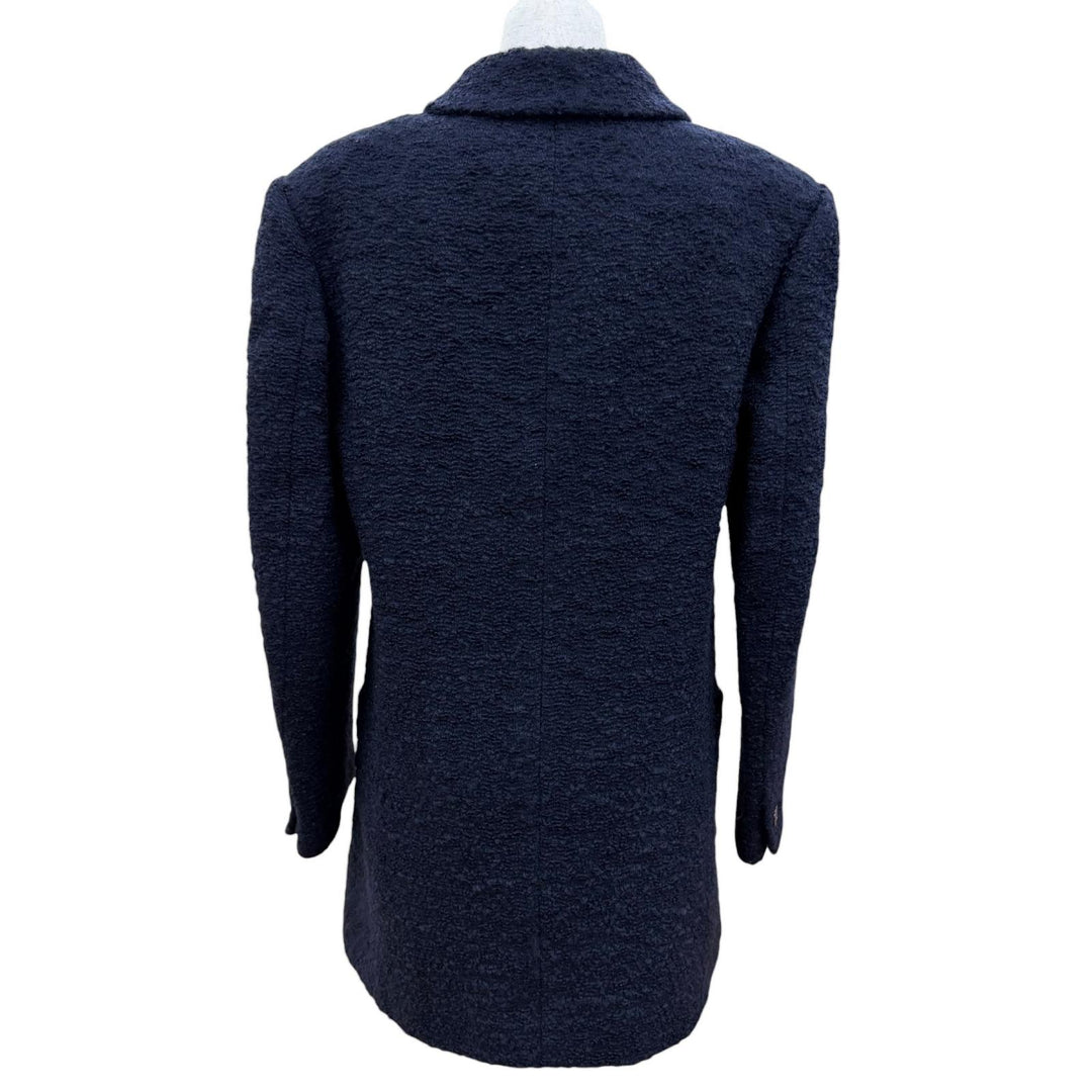 Great CHANEL coat COCO Mark Button Tweed Navy wool Women 38 97A P09254