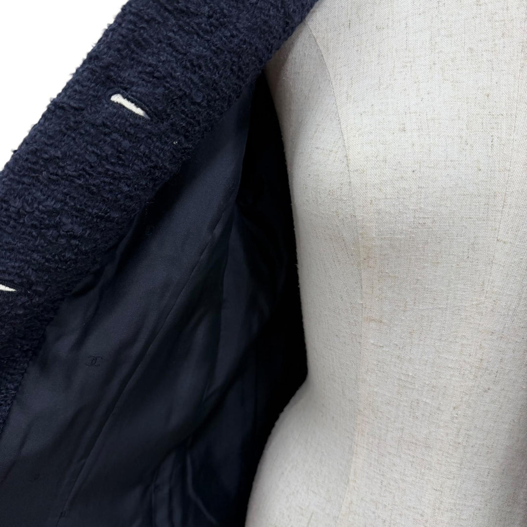 Great CHANEL coat COCO Mark Button Tweed Navy wool Women 38 97A P09254