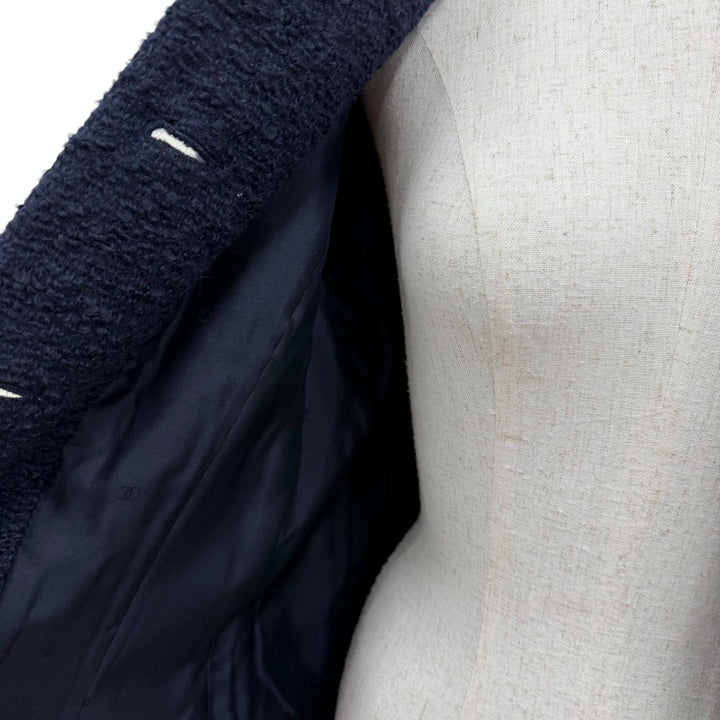 Great CHANEL coat COCO Mark Button Tweed Navy wool Women 38 97A P09254