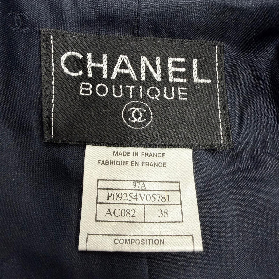 Great CHANEL coat COCO Mark Button Tweed Navy wool Women 38 97A P09254