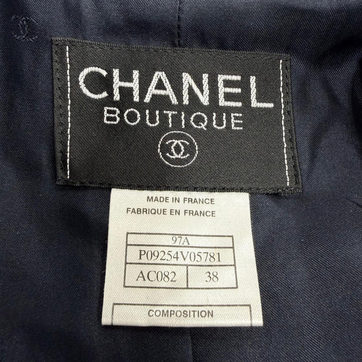 Great CHANEL coat COCO Mark Button Tweed Navy wool Women 38 97A P09254