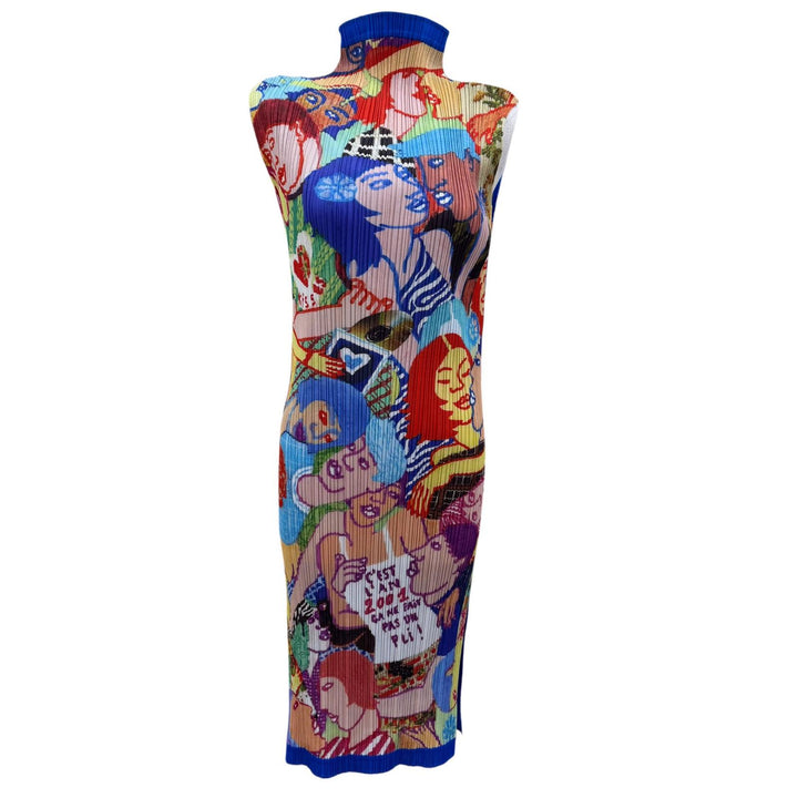 Excellent PLEATS PLEASE one piece Lamia Ziade graffiti blue Women 4 PP12-JH221