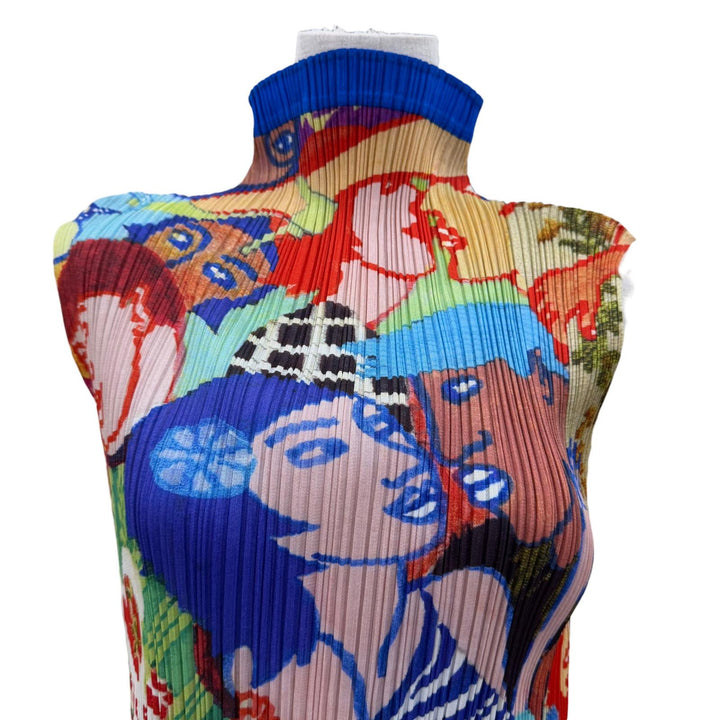 Excellent PLEATS PLEASE one piece Lamia Ziade graffiti blue Women 4 PP12-JH221