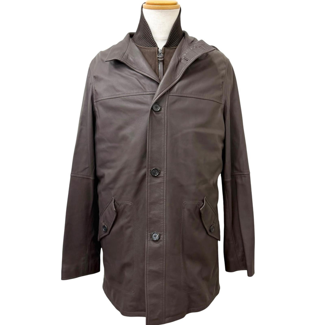 Great Dunhill leather jacket 3-way bag with sheepskin liner Brown lambskin