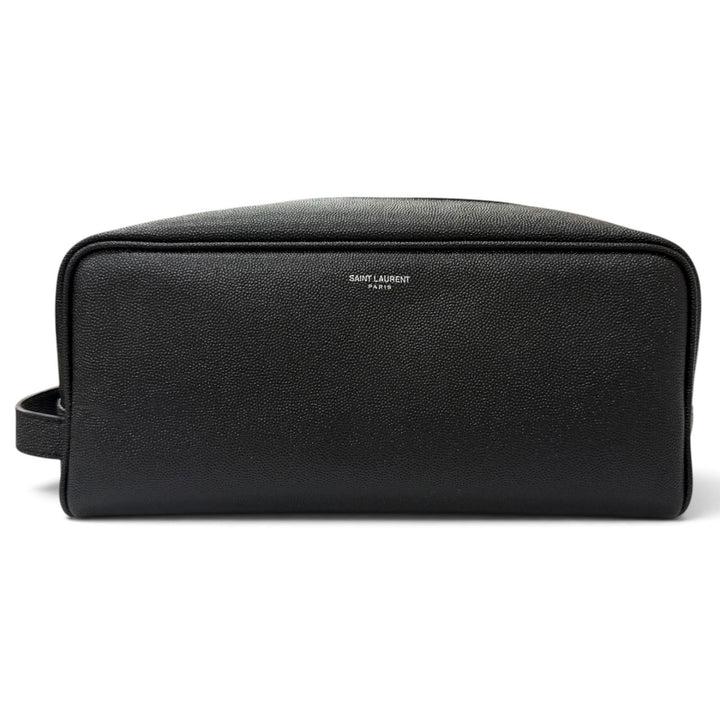 Excellent SAINT LAURENT PARIS Clutch bag Logo travel pouch black Grain calf