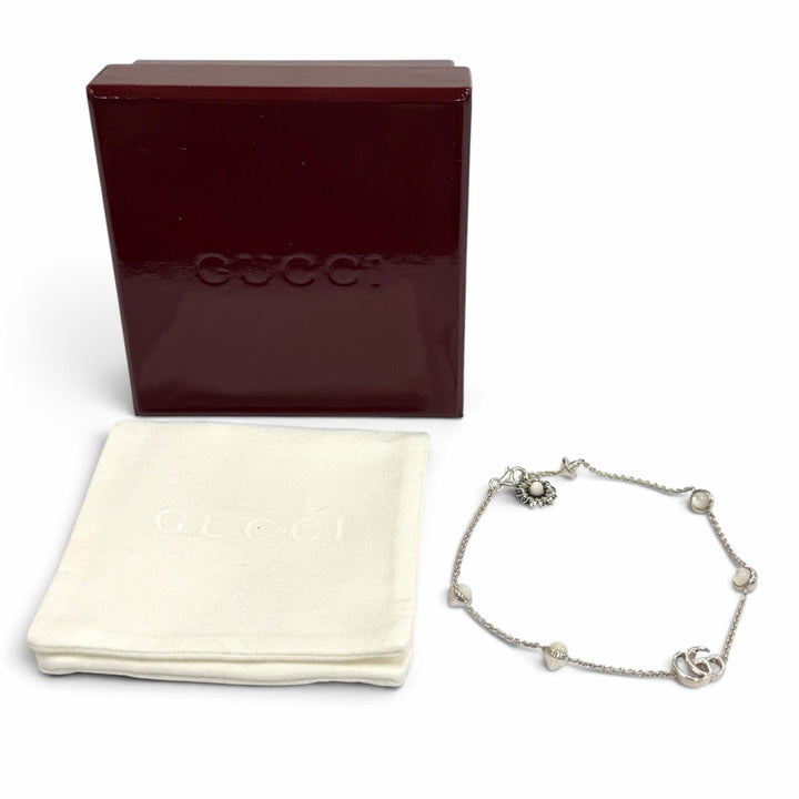 Excellent GUCCI bracelet Double G Mother of Pearl Bracelet white 925 773229