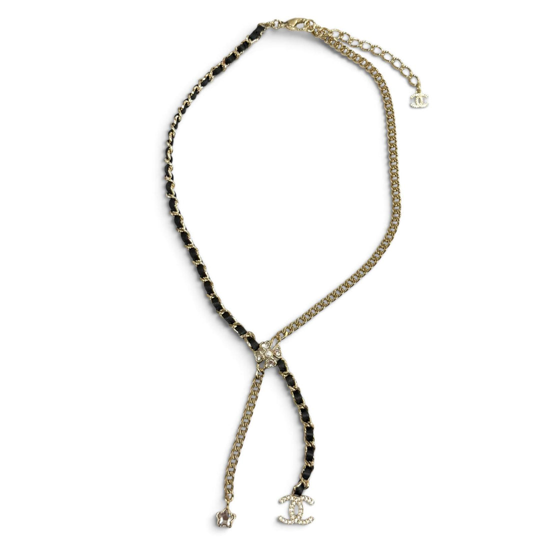 Great CHANEL Necklace COCO Mark Leather Star Clover Chain gold I25B ABG287
