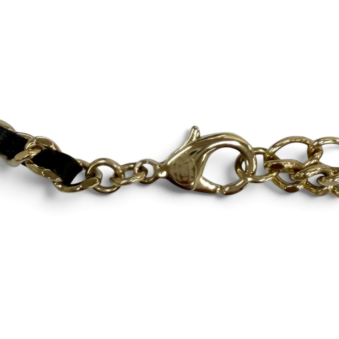 Great CHANEL Necklace COCO Mark Leather Star Clover Chain gold I25B ABG287