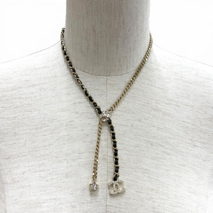 Great CHANEL Necklace COCO Mark Leather Star Clover Chain gold I25B ABG287