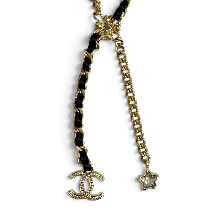 Great CHANEL Necklace COCO Mark Leather Star Clover Chain gold I25B ABG287