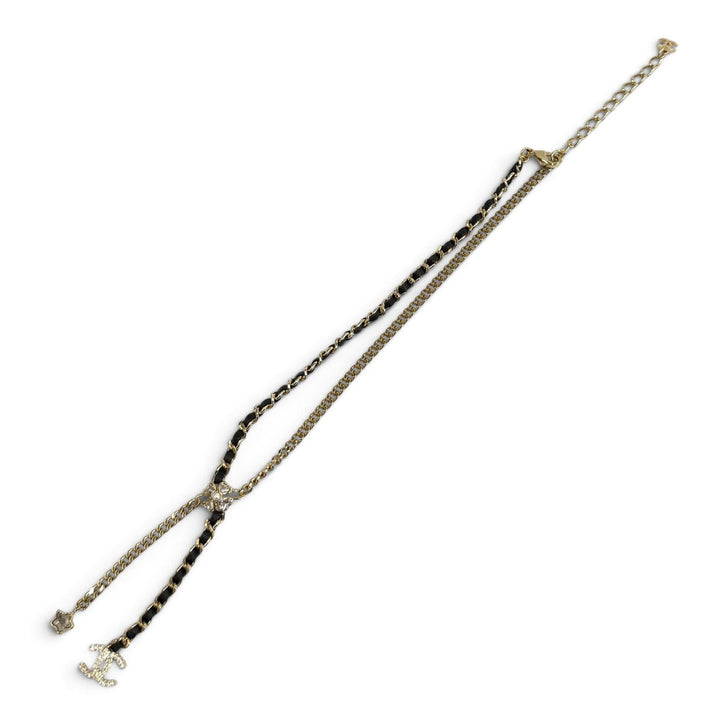 Great CHANEL Necklace COCO Mark Leather Star Clover Chain gold I25B ABG287