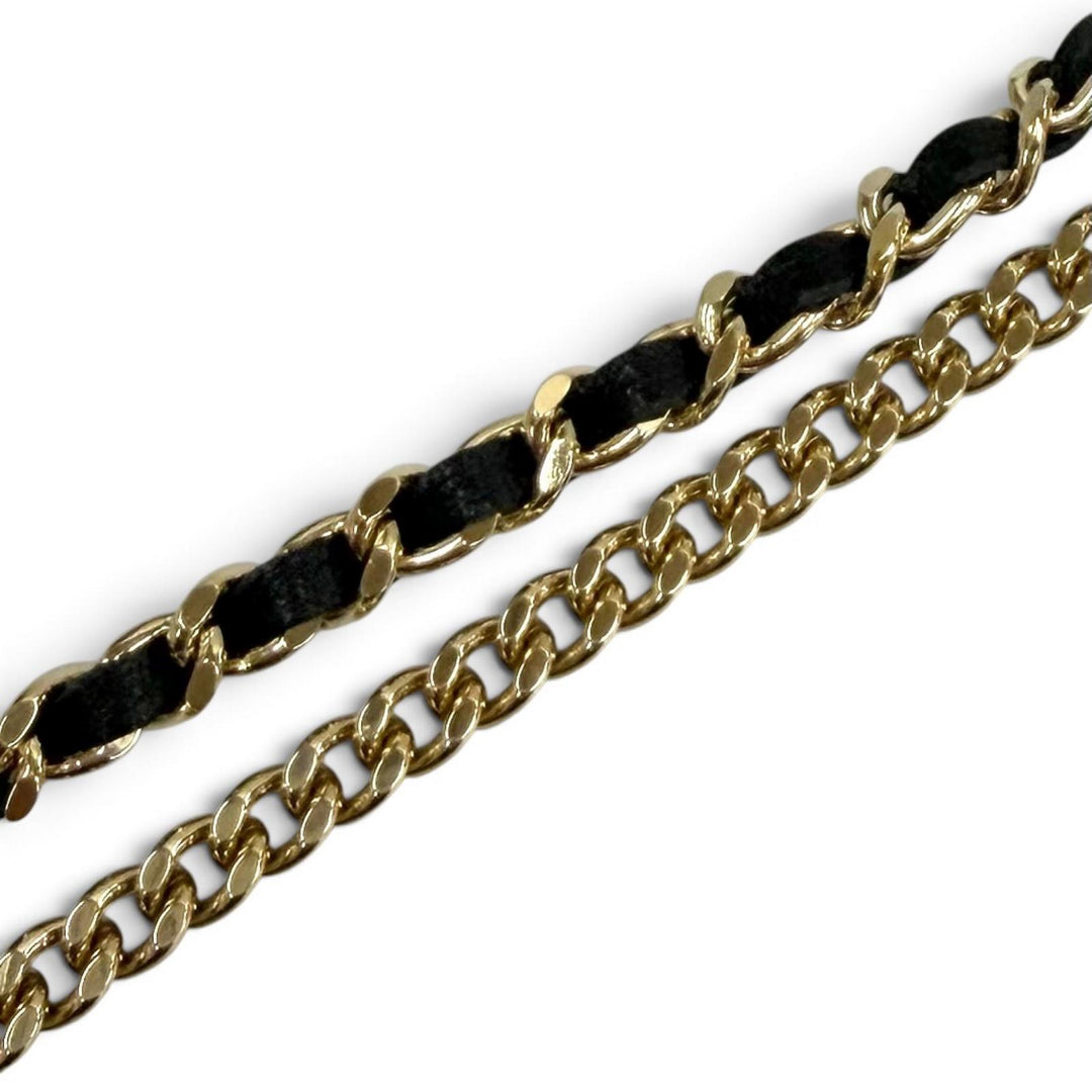 Great CHANEL Necklace COCO Mark Leather Star Clover Chain gold I25B ABG287