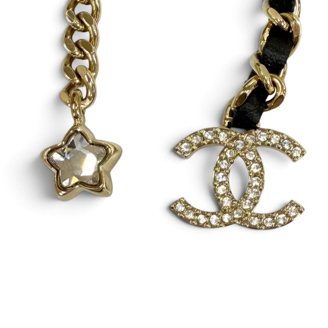Great CHANEL Necklace COCO Mark Leather Star Clover Chain gold I25B ABG287