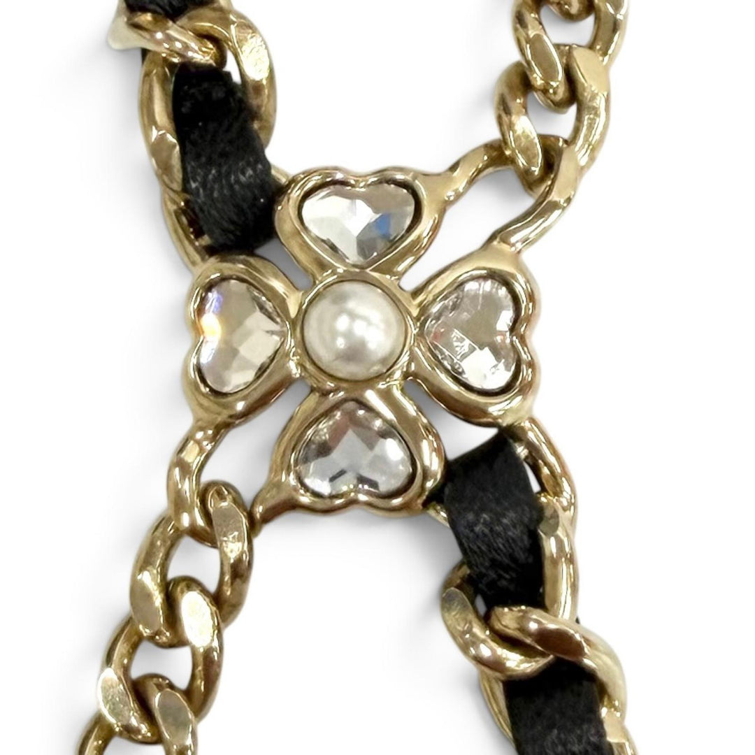 Great CHANEL Necklace COCO Mark Leather Star Clover Chain gold I25B ABG287