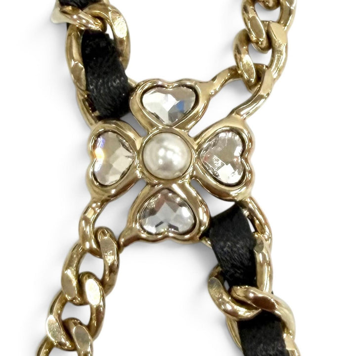 Great CHANEL Necklace COCO Mark Leather Star Clover Chain gold I25B ABG287