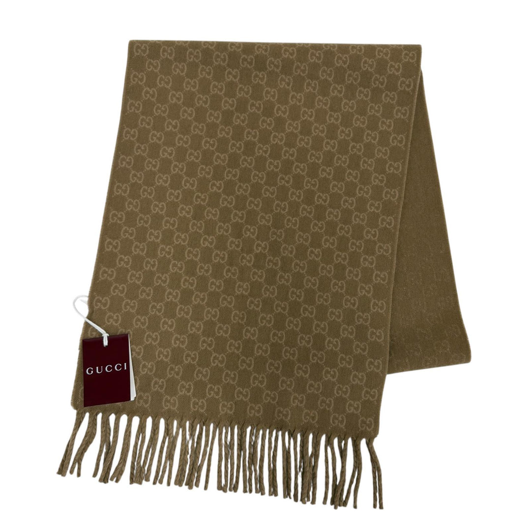 Pristine GUCCI Scarf GG Jacquard Two-Tone beige wool Women 852038