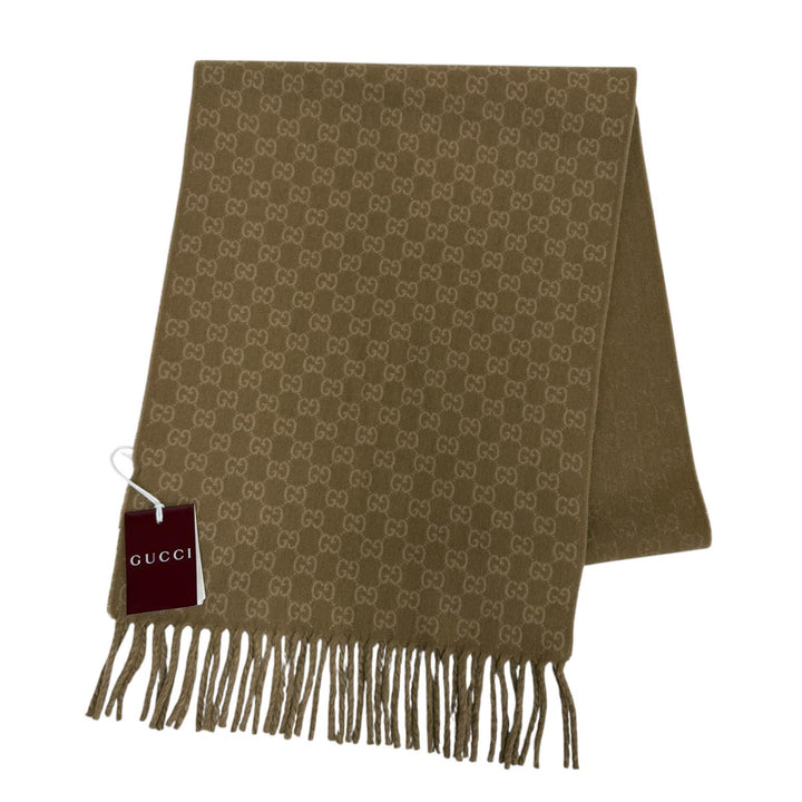 Pristine GUCCI Scarf GG Jacquard Two-Tone beige wool Women 852038
