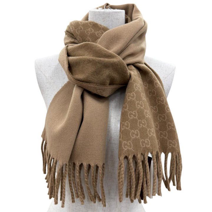 Pristine GUCCI Scarf GG Jacquard Two-Tone beige wool Women 852038