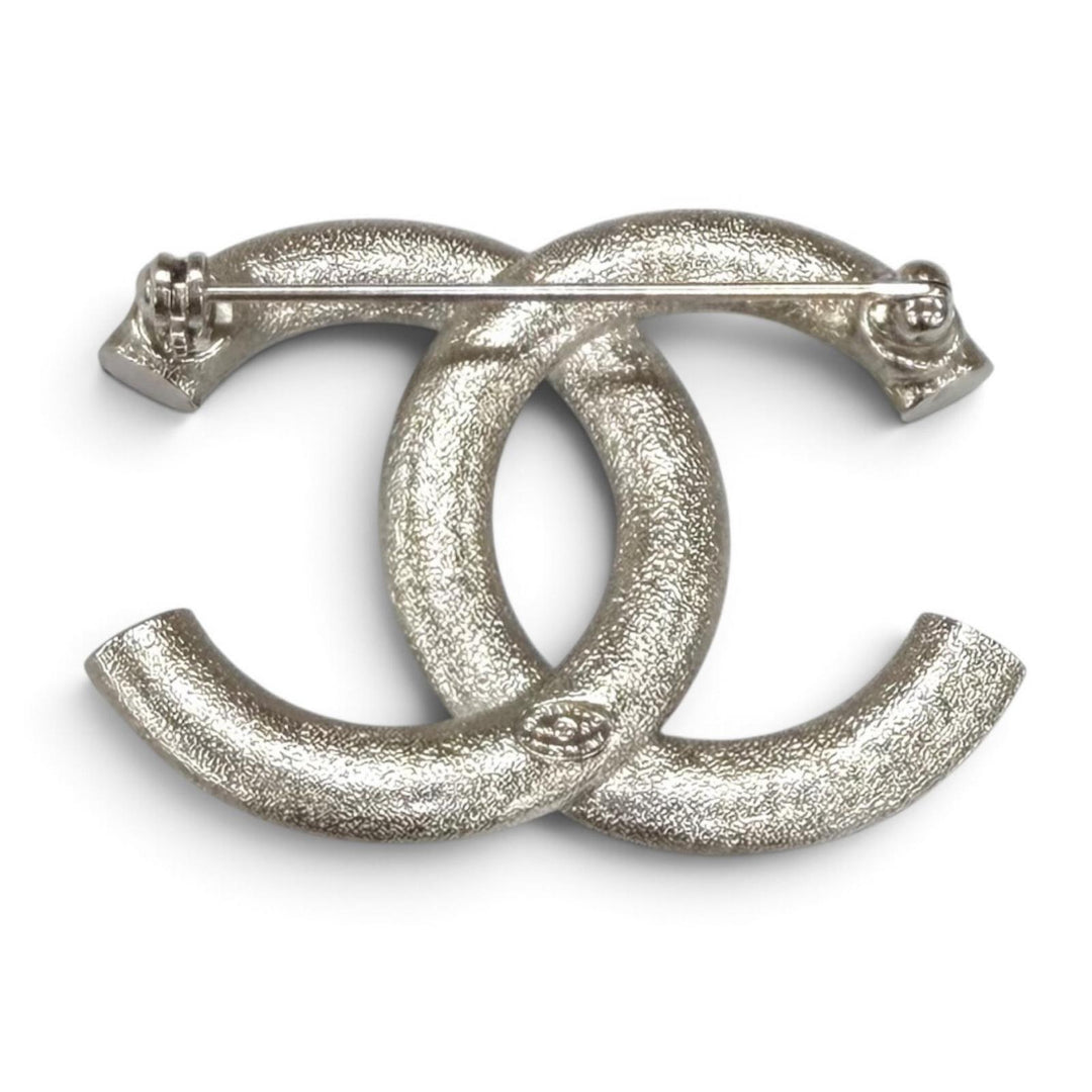 Excellent CHANEL Brooch COCO Mark rhinestone Silver Women B16S