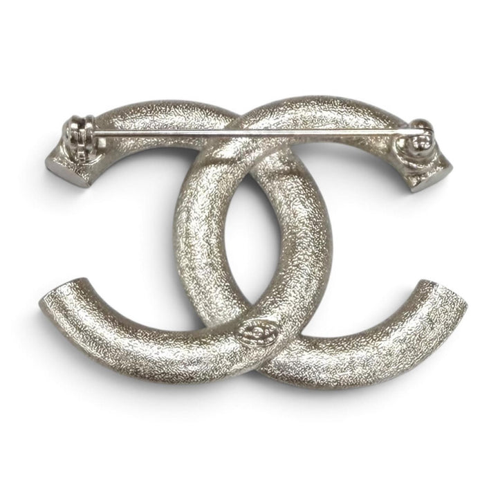 Excellent CHANEL Brooch COCO Mark rhinestone Silver Women B16S