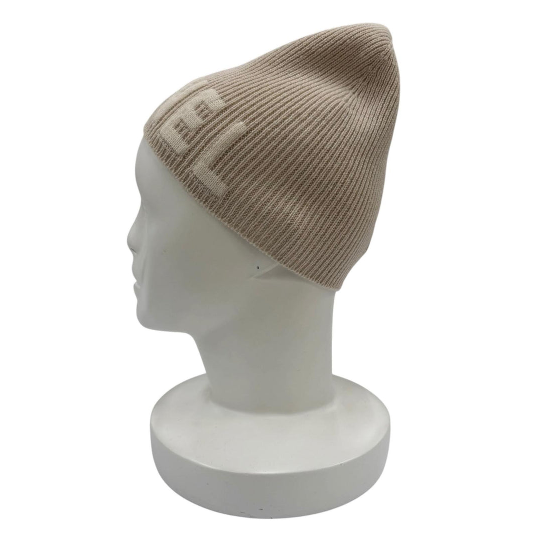 Excellent CHANEL Knit cap Logo Rib Knit Beanie beige cashmere Women