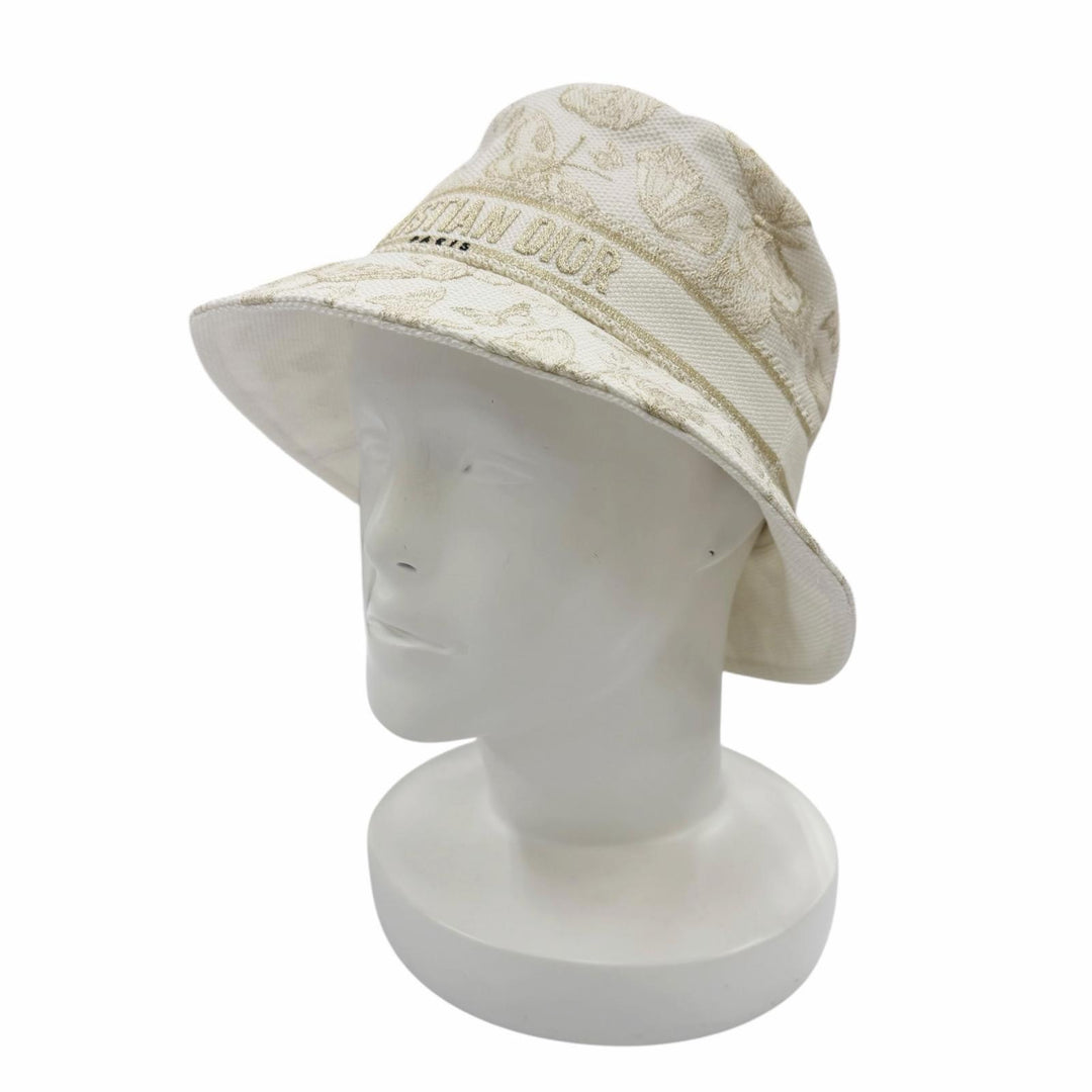 Excellent Christian Dior hat Toile de Jouy Embroidery Bucket Hat gold cotton 57