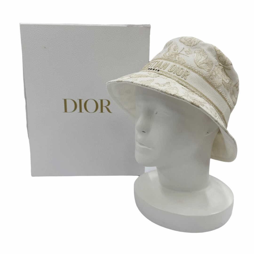 Excellent Christian Dior hat Toile de Jouy Embroidery Bucket Hat gold cotton 57