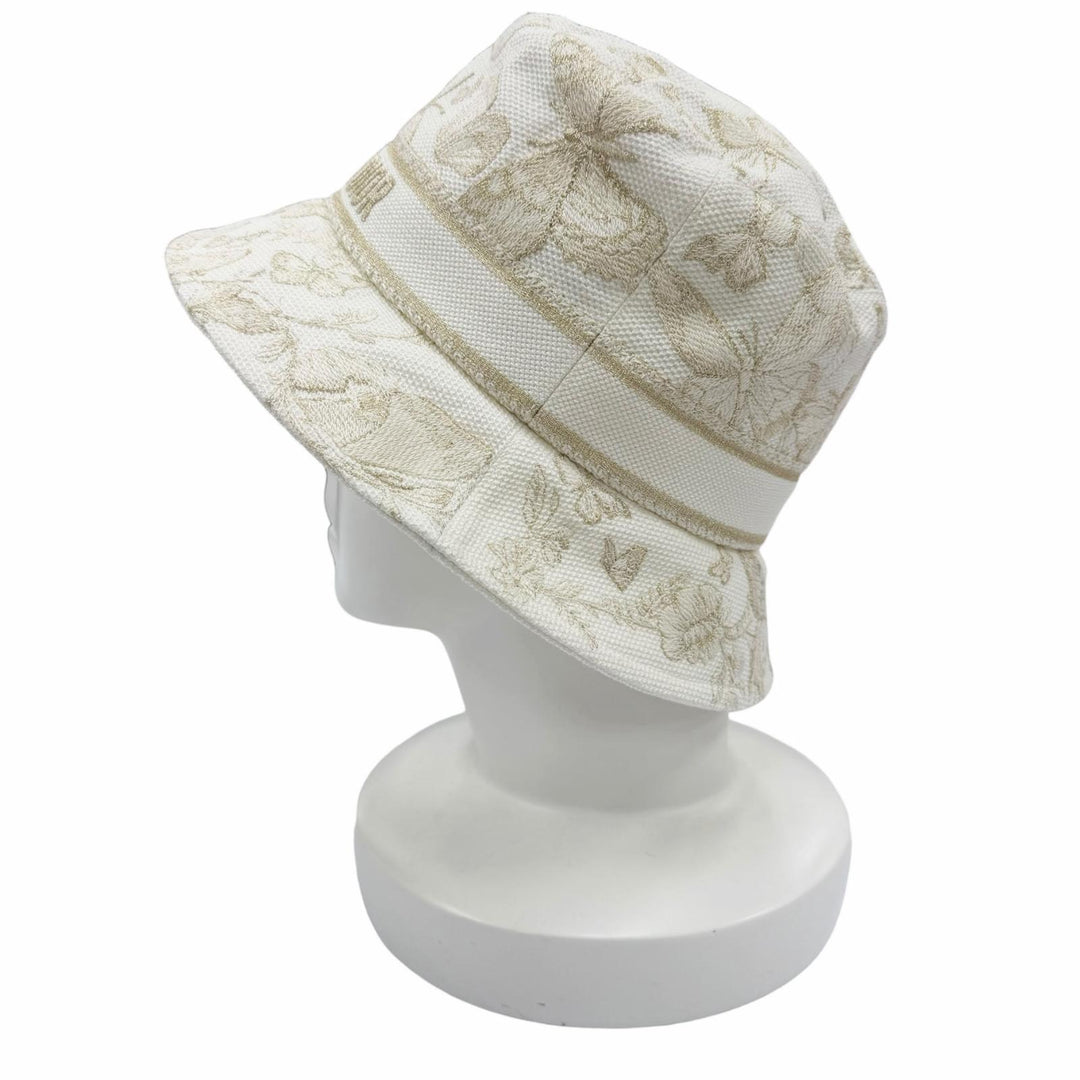 Excellent Christian Dior hat Toile de Jouy Embroidery Bucket Hat gold cotton 57