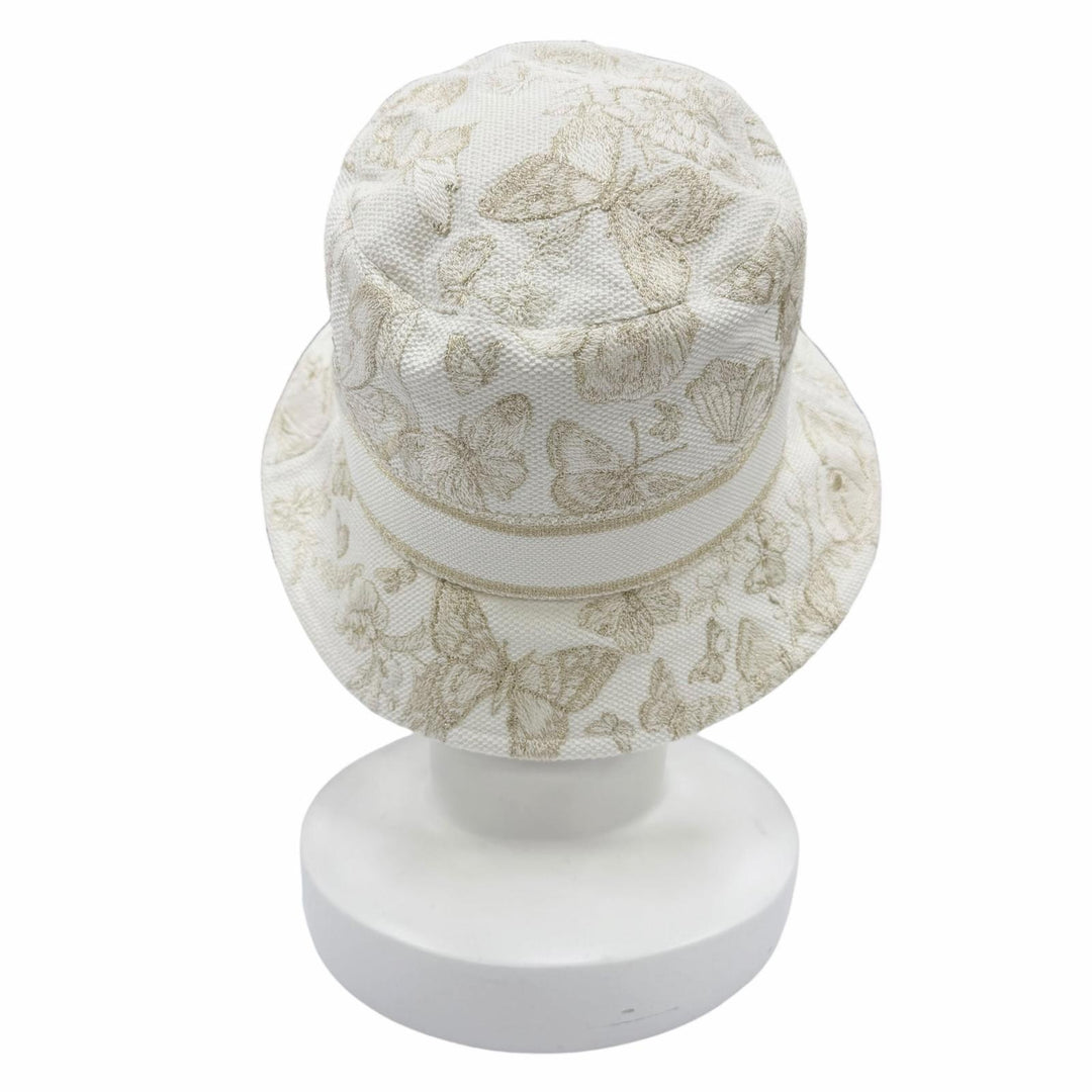 Excellent Christian Dior hat Toile de Jouy Embroidery Bucket Hat gold cotton 57