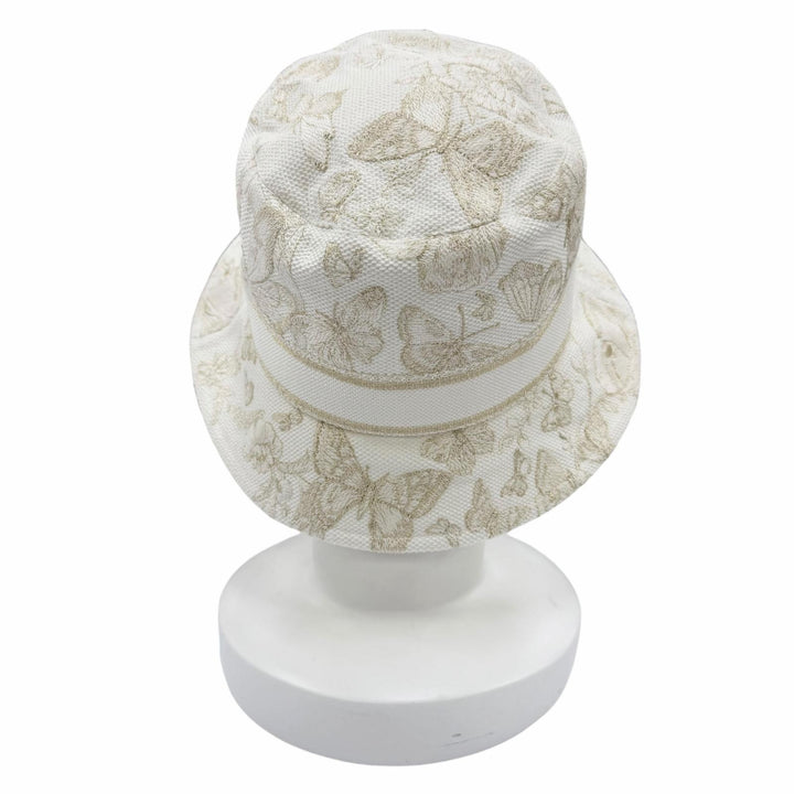 Excellent Christian Dior hat Toile de Jouy Embroidery Bucket Hat gold cotton 57