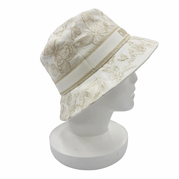 Excellent Christian Dior hat Toile de Jouy Embroidery Bucket Hat gold cotton 57