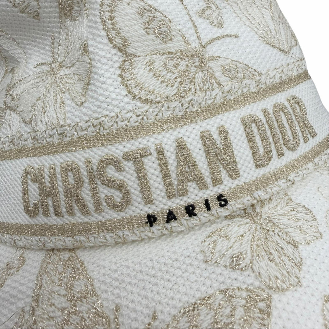 Excellent Christian Dior hat Toile de Jouy Embroidery Bucket Hat gold cotton 57