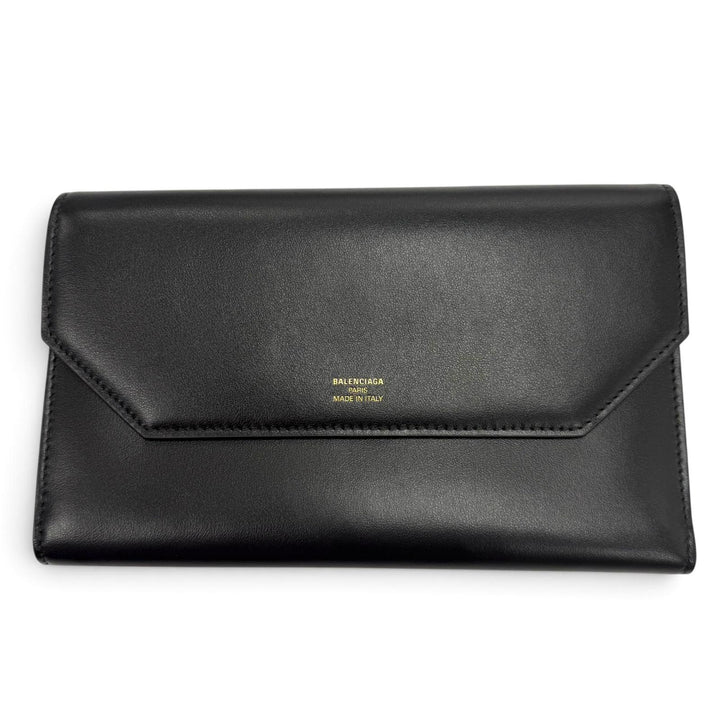 Excellent BALENCIAGA Purse envelope Long wallet black leather mens 743220