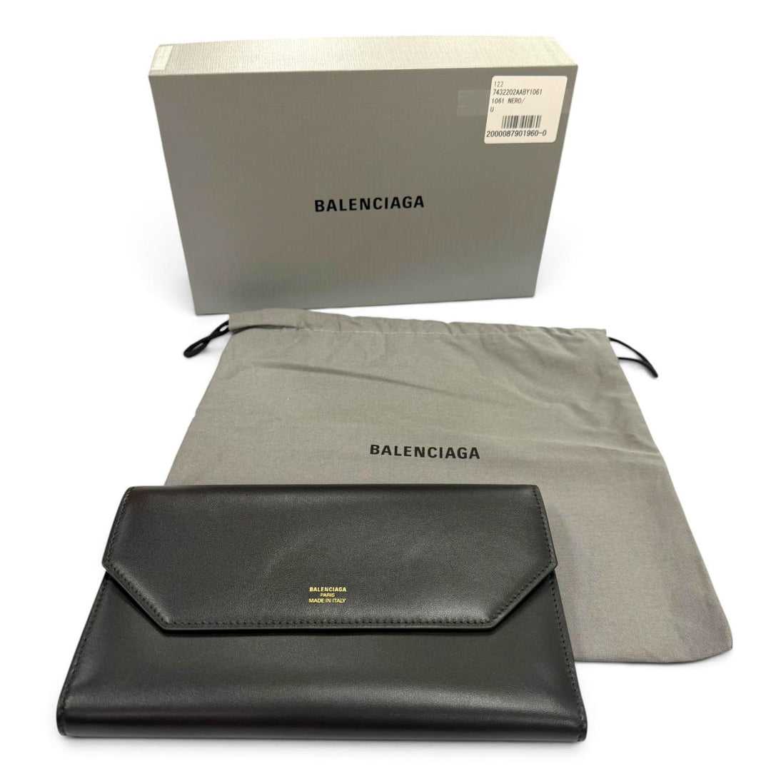 Excellent BALENCIAGA Purse envelope Long wallet black leather mens 743220