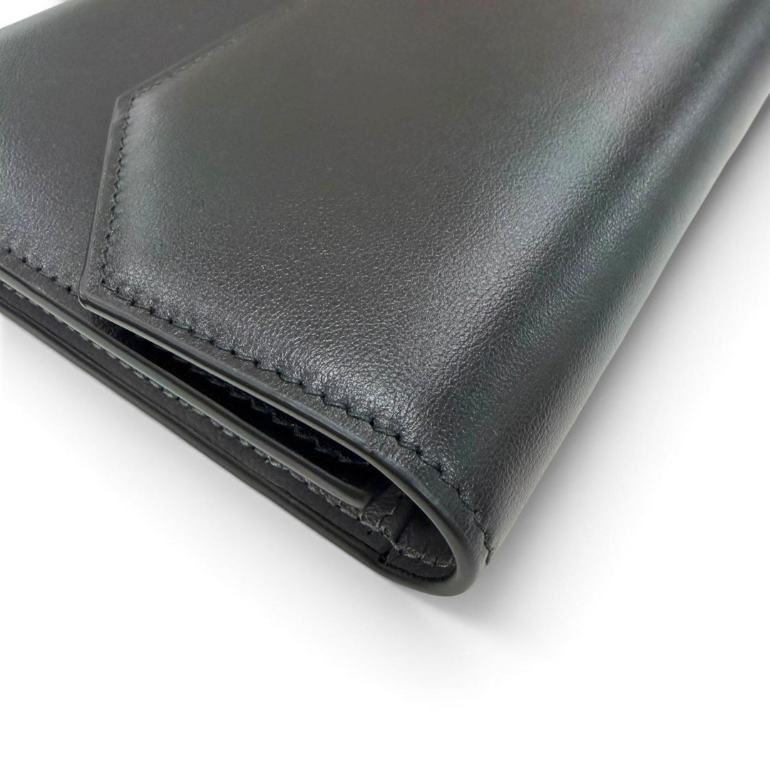 Excellent BALENCIAGA Purse envelope Long wallet black leather mens 743220