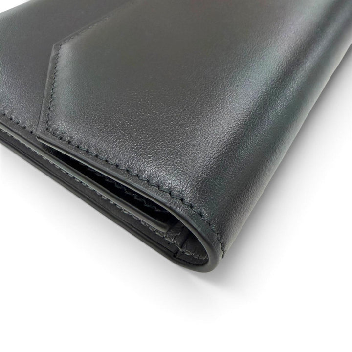 Excellent BALENCIAGA Purse envelope Long wallet black leather mens 743220
