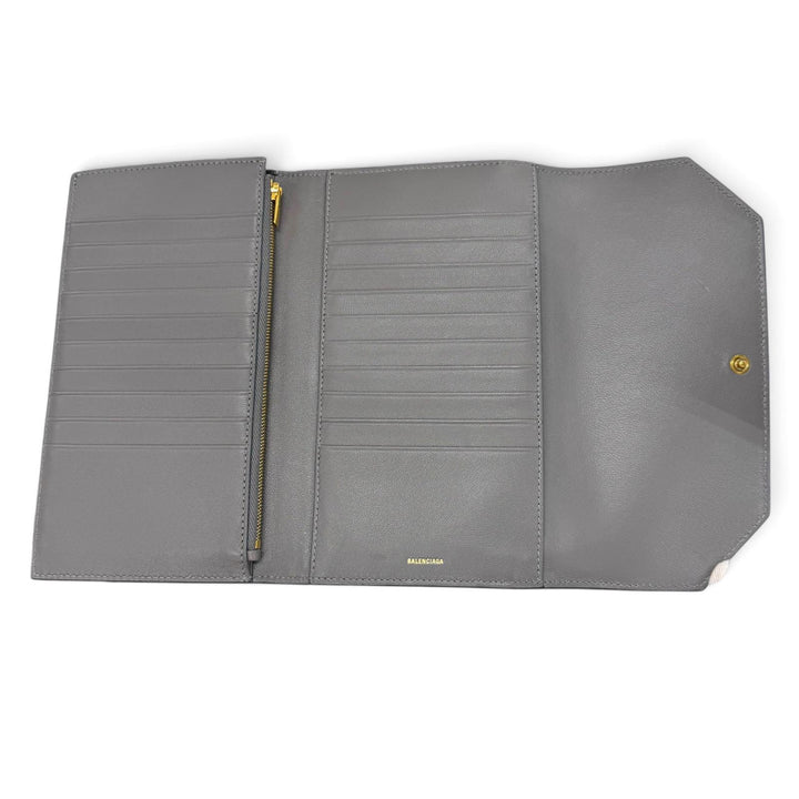 Excellent BALENCIAGA Purse envelope Long wallet black leather mens 743220