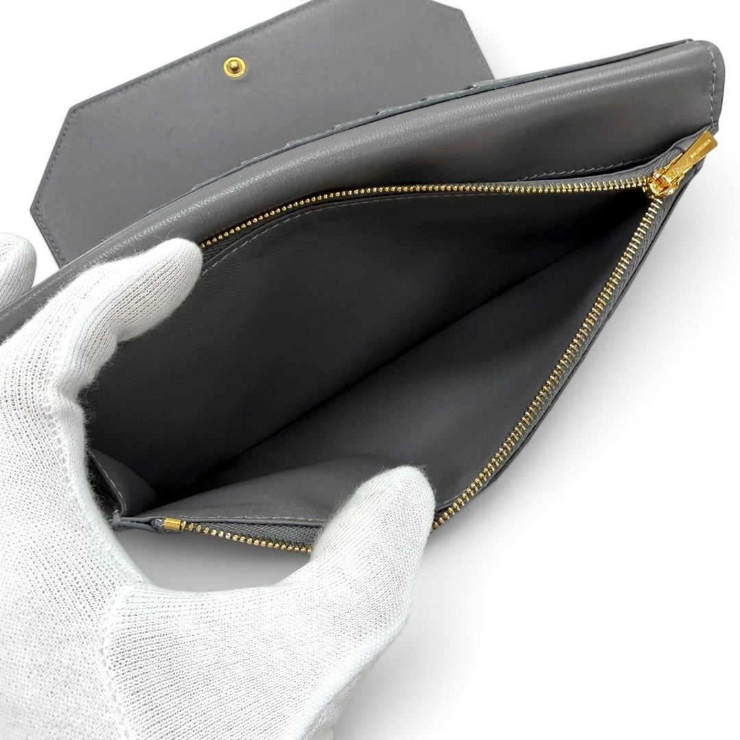Excellent BALENCIAGA Purse envelope Long wallet black leather mens 743220