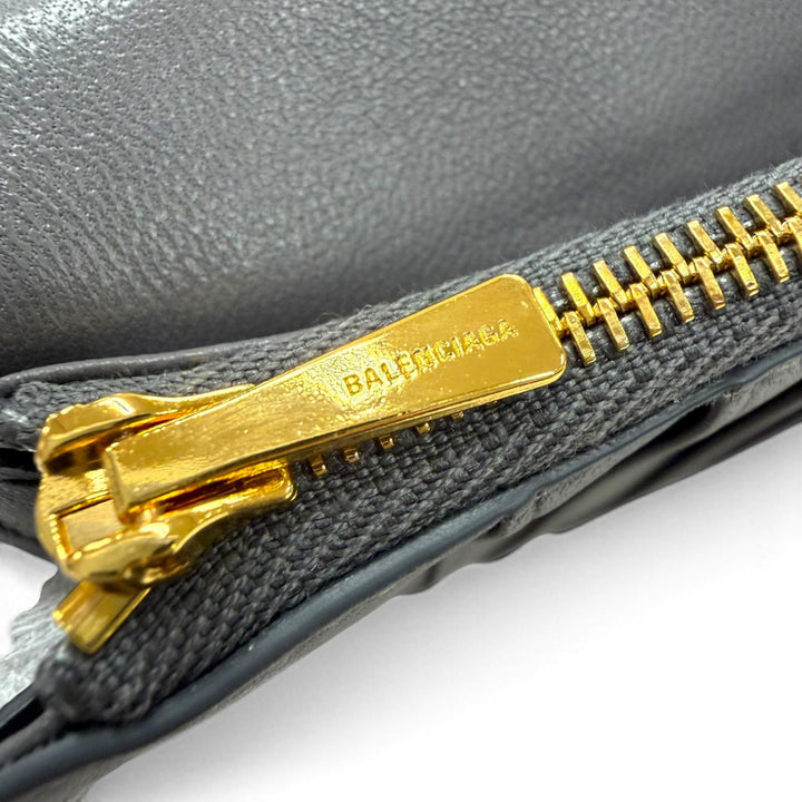 Excellent BALENCIAGA Purse envelope Long wallet black leather mens 743220